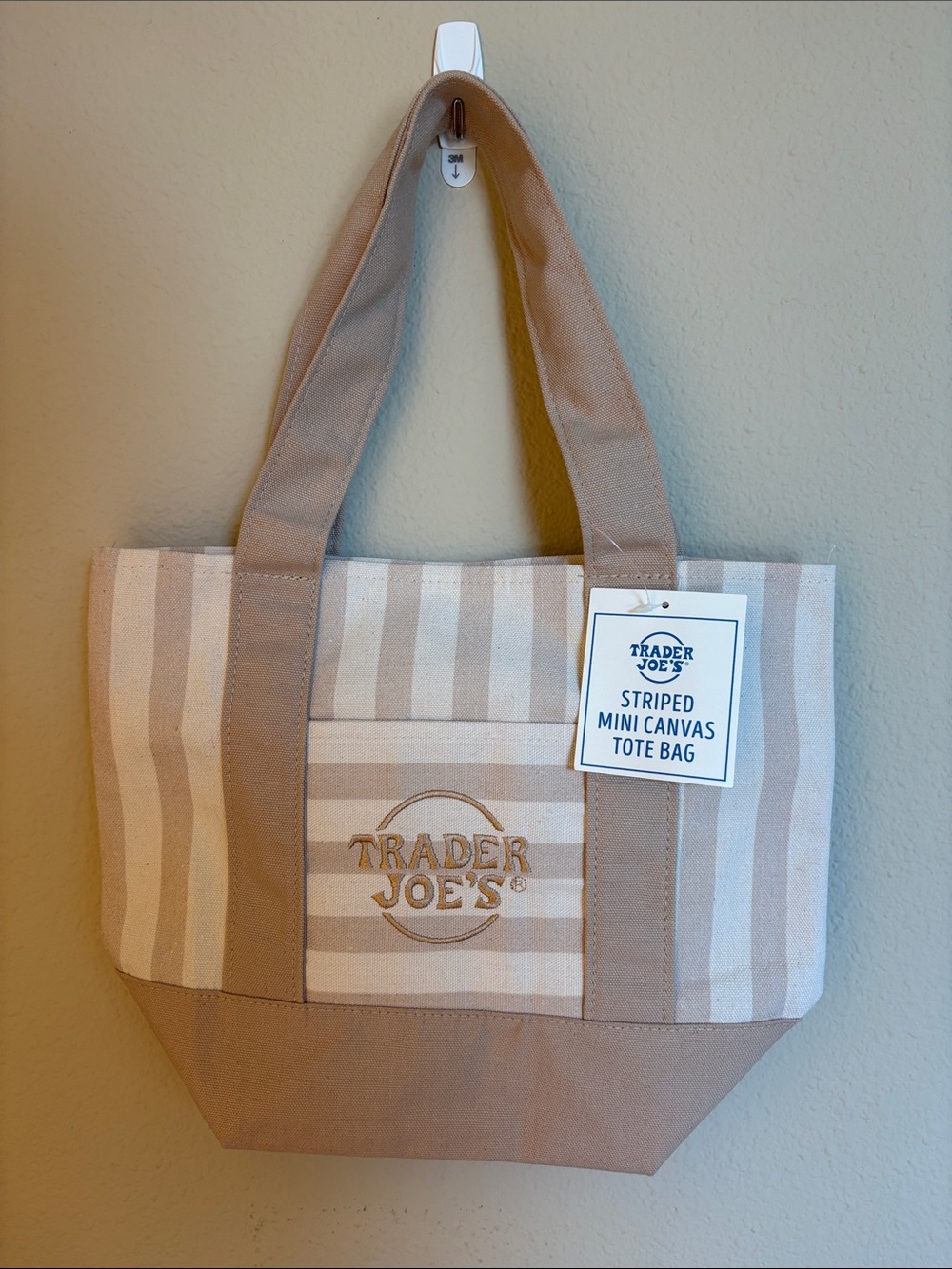 Trader Joe’s Striped Canvas Mini Tote Bag in Cream and White